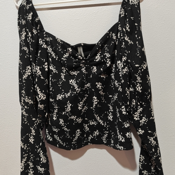 Anthropologie Floral Sweetheart Top Large Blouse Cropped Puffer Sleeves Boho - Picture 5 of 8